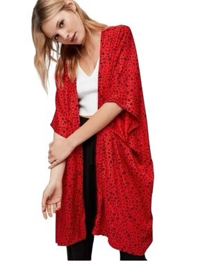Aritzia Sunday Best Aitken Kimono Top Red Leopard Print Small Medium